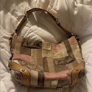 Coach Patchwork Shoulder Bag - Brown, Pink, Tan